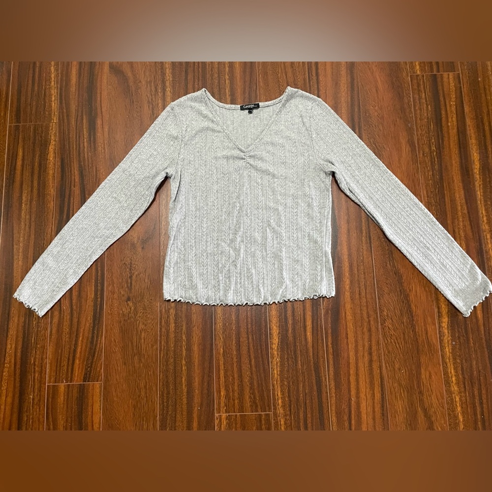 George women’s large long sleeve t-shirt, textured, ruched, grey